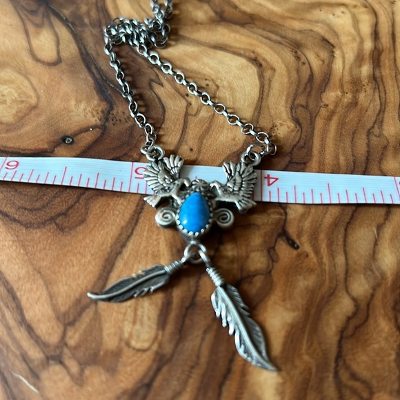 Vintage 925 Navajo Bird Pendant with Feathers and Blue Stone - Picture 7 of 7